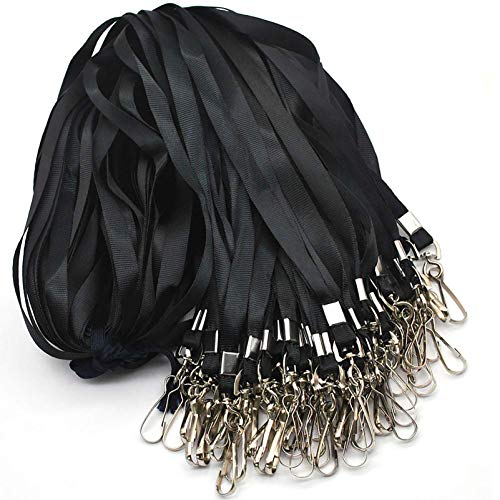 Beebel Lanyards 100 Pcs Lanyard for Id Badges Flat Lanyard with Badge Clip J-Hook - color: Black, size: 100 Pack
