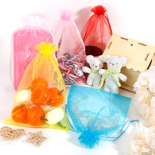 White Organza Bags, 100 PCS Sheer Mesh Bags Drawstring 8x12 Inch, Large Wedding Gift Party Favor Bag, Mesh Gift Candy Goodie Jewelry Fruit Protection Bag for Bathroom Soaps Makeup Christmas Birthday - color: white-100pcs