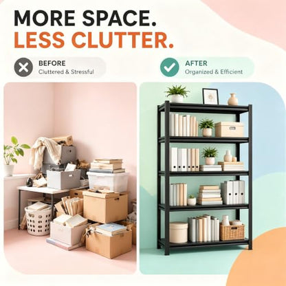 PRESTELION Metal Bookshelf 5 Tier Adjustable Heavy Duty Bolt Free Bookcase - size: 5-Tier-39.4"Wx 15.7"Dx 71.2"H