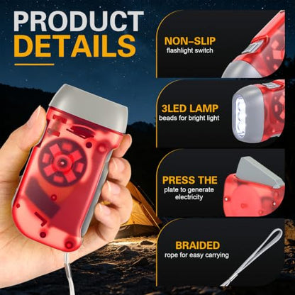 Mudder 24 Hand Crank Flashlight, Orange, Red, Pink, Teal - color: Red, Light Blue, Orange, Pink