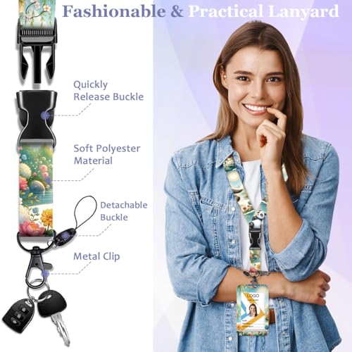 Cute Panda ID Badge Holder with Lanyard and Retractable Badge Reel - color: Cute Panda