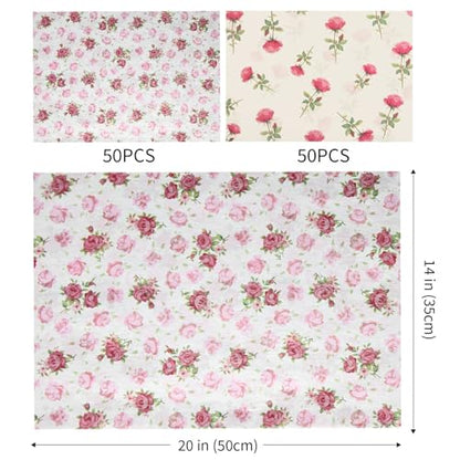 UNIQOOO 100 Sheets Rose Flower Tissue Paper, Cream Rose Gift Wrapping Paper for Wedding, DIY Craft Tissue for Birthday Bridal Shower, 20 x 14 Inch - color: Cream Rose(100 pack)