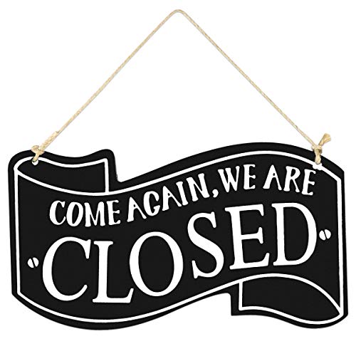 Wooden Double Sided Store Open and Closed Signs for Store Business or Home (Black)
