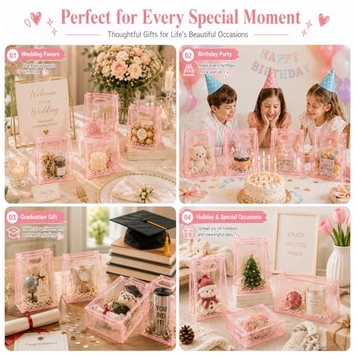 SHIPKEY 10 PCS Clear Gift Bags with Handles, Small Pink PVC Party Bag - color: Pink - Small