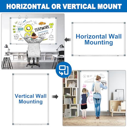 Max-officoo White Board Dry Erase Whiteboard for Wall 72" x 48" Aluminum Presentation Magnetic Whiteboards with 4 Hooks, 12 Magnets, 3 Markers & 1 Eraser - size: 72"x48"