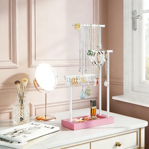SRIWATANA Pink & White Extra Tall Necklace Holder, Jewelry Display Stand - color: Pink & White