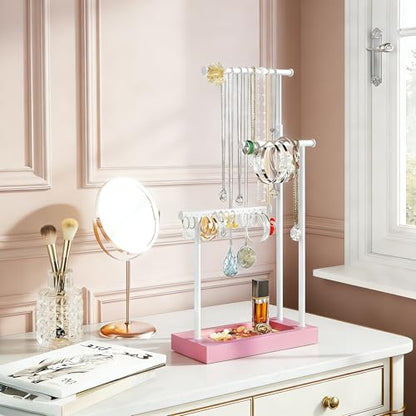 SRIWATANA Pink & White Extra Tall Necklace Holder, Jewelry Display Stand - color: Pink & White