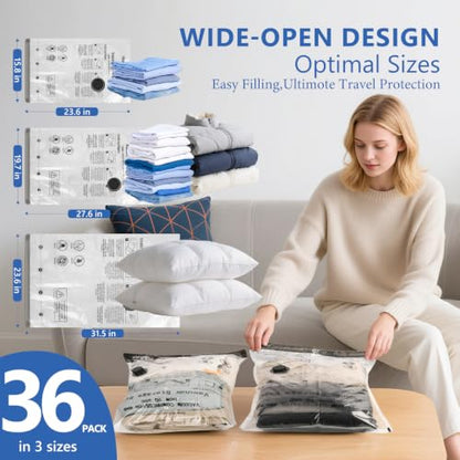 36 Pcs Travel Vacuum Bags for Clothing with Rechargeable Wireless air Pump - size: 36 Combo Size (Blue)