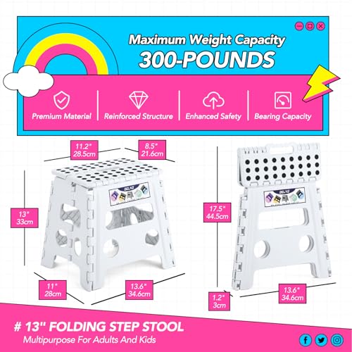 Delxo Folding Step Stool 13 inch 2 Pack,300 Lbs Step Stool for Kids&Adults - color: White, size: 13 Inch-2 Pack