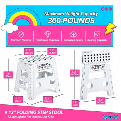 Delxo Folding Step Stool 13 inch 2 Pack,300 Lbs Step Stool for Kids&Adults - color: White, size: 13 Inch-2 Pack