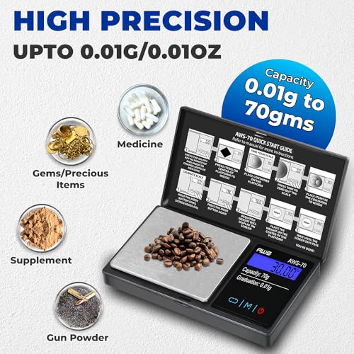 AMERICAN WEIGH SCALES Series Digital Pocket Weight Scale 70g x 0.01g, (Black), American WEIGH SCALES-70-BLK - color: Black, size: 70g x 0.01g