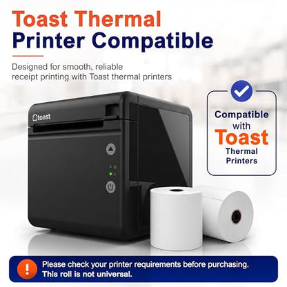 Thermal Printer Paper Roll for Toast TP200 Receipt Printer Point of Sale (12 rolls)