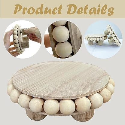 3 Pcs Small Wood Risers for Display,Mini 4 Inch Wooden Round Riser Famrhouse Pedestal Decor Succulent Potted Beaded Stand for Table Tiered Trays Home Kitchen Decoration (Mini Light Brown-3pack)