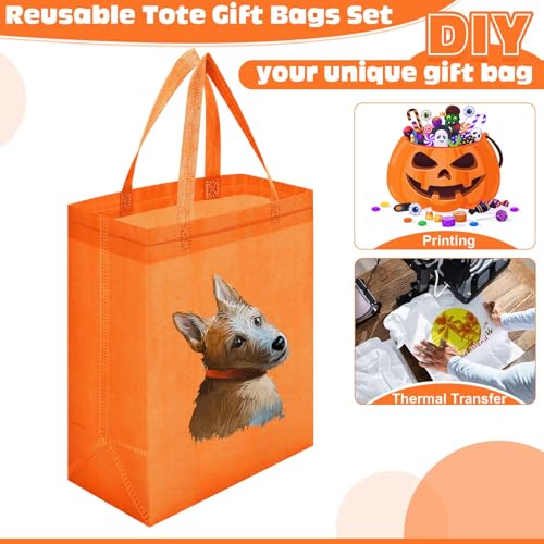 Windyun 50 Pcs Reusable Tote Bag Bulk 8 x 4 x 10 Inch, Orange - color: Orange