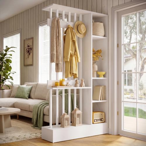 Tribesigns Wall Room Divider with Shelves, 71" Freestanding Room Divider - color: White