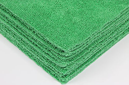CleanAide Ultrasonic-Cut 300 GSM Microfiber Cleaning Towels, Lint-Free, Scratch-Free, Highly Absorbent, Durable & Reusable with Label-Free Edges for Auto, Home & Commercial Use, 14" x 14", 12-Pack, - color: Green
