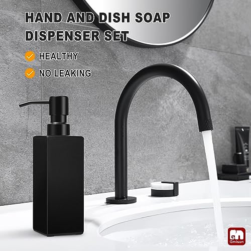 GMISUN Black Soap Dispenser, Hand Soap Dispenser Bathroom, 12oz Glass Soap Dispenser with Stainless Steel Pump, Liquid Dish Soap Dispenser for Kitchen, Modern Bathroom/Kitchen Soap Dispenser Set - color: Black Bottle + Black Pump, size: 2 Pack