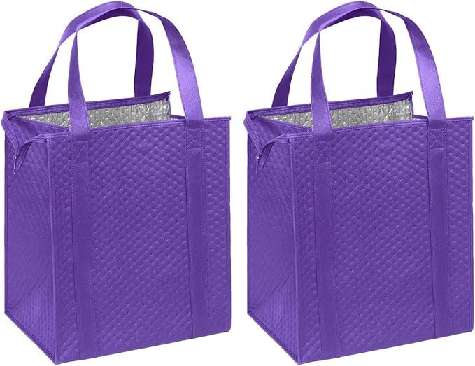 Mediz Hannah Direct Large Capacity Heavy Duty Insulated Smart Shopping Bag - Strong Reusable Grocery Tote 2 Pack - color: Purple and Purple