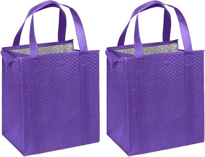Mediz Hannah Direct Large Capacity Heavy Duty Insulated Smart Shopping Bag - Strong Reusable Grocery Tote 2 Pack - color: Purple and Purple