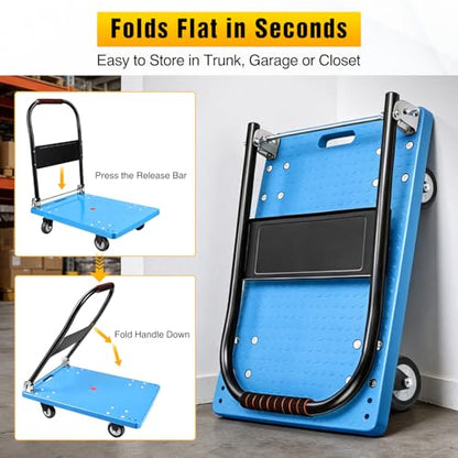 Platform Cart 330 lbs Heavy Duty Push Cart Dolly with 4-Inch TPR Wheels 27.6 x 19.7 Inch PP Deck Flatbed Cart Platform Truck for Home Garage Warehouse Use Black - color: 330 Lbs|blue|28x20 Inch