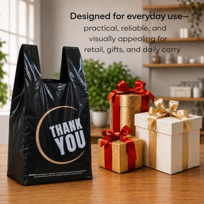 YoYoRain 50 Count Black Thank You T-Shirt Bags, 11 x 6 x 21 in - style: 50count