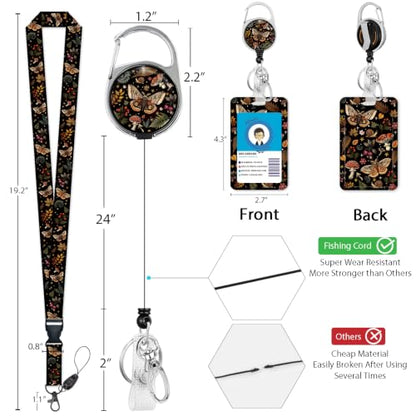 Giancomics Butterfly Lanyards for ID Badges, Badge Holder Retractable Reel - color: Butterfly Mushroom