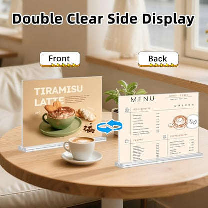 Acrylic Sign Holder 6x4 Horizontal, 10 Pack Double Sided Clear Table Menu Display,Table Top Picture Frame Plastic Stand, Suitable for Restaurants, Office, Store, Fair