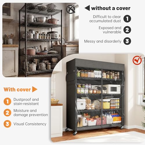 REIBII 72.8"H 5-Tier Heavy Duty Storage Shelving with Cover & Wheels,Pantry - size: 35" W x 16" D x 72.8" H