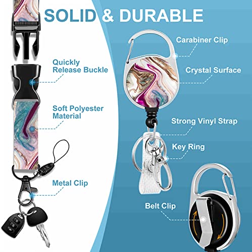Badge Lanyard and ID Badge Holder, Retractable Badge Reels with Carabiner Reel Belt Clip, Strap Lanyard with Lobster Clasp for Badge Holders, Nurse Teacher Office Gifts(BLC-Beige Marble) - color: Blc-beige Marble