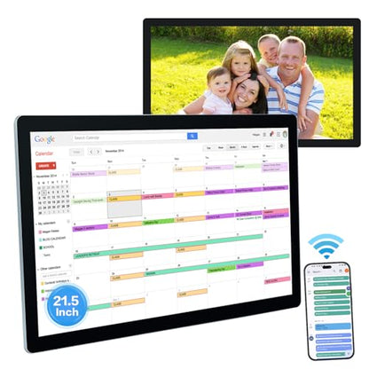 15.6 to 27 inch Touchscreen Digital Calendar & Wall Planners, Smart Whiteboard Calendar for Chore Chart & Work Schedule, Built in Speakers and Camera, Include Wall Mount & Desk Stand (21.5-inch) - size: 21.5-inch