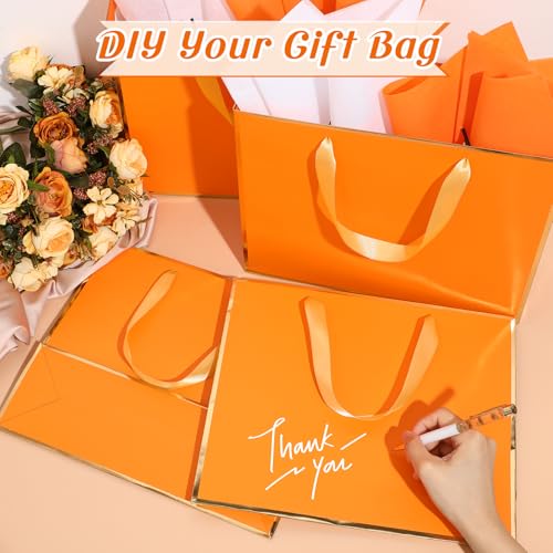 ReliThick 12 Pack Paper Gift Bag with Handles & Tissue, Orange, Gold - color: Orange, Gold