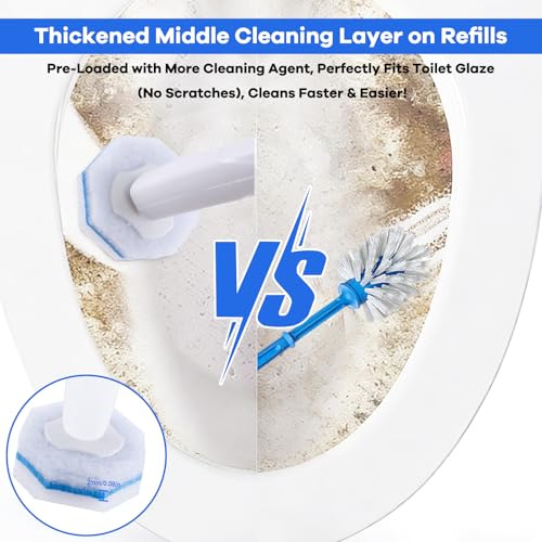 Disposable Toilet Brush and Holder Set, 50pcs Thick Refills for Clorox Wand