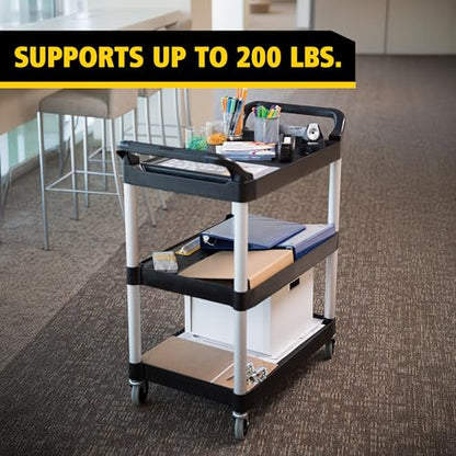 Rubbermaid Commercial Products Heavy Duty 3-Shelf Rolling Service/Utility/Push Cart, 200 lbs. Capacity, Black, for Foodservice/Restaurant/Cleaning/Warehouse/Garage - color: Black
