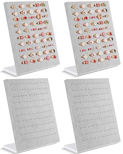 Henoyso 4 Pcs Velvet Ring Display 50 Slots Stand Tray Holder - color: Grey