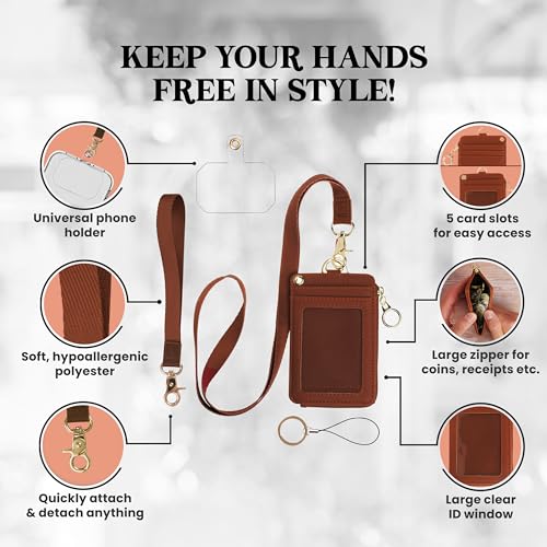 MONDO DESIGNS 2-in-1 ID Badge Holder Lanyard Wallet - Brown - color: Brown
