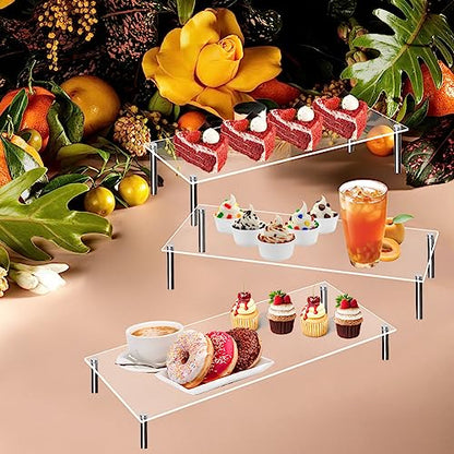 Teensery 1 Pc Acrylic Display Riser Clear Rectangle Cupcake Stand Countertop Dessert Bakery Display Holder Perfume Display Shelf Organizer for Figure, Cupcake, Appetizer, Jewelry, Cosmetic