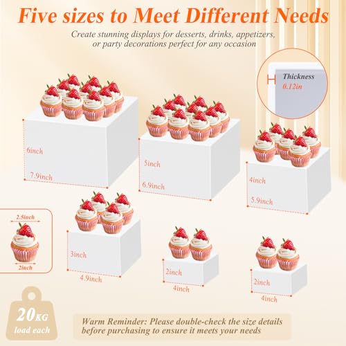 White Acrylic Buffet Risers and Stand Food Risers with Mini Sign and Maker - color: 8" 7" 6" 5" 4" 4"