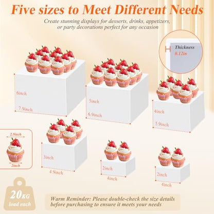White Acrylic Buffet Risers and Stand Food Risers with Mini Sign and Maker - color: 8" 7" 6" 5" 4" 4"