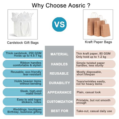 Aosric White Square Gift Bags with Tissue Paper, 4 Pack 6x6x6 Inch - color: White