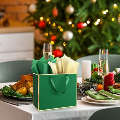 ReliThick 12 Pack Paper Gift Bag with Handles & Tissue, Green, Gold - color: Green, Gold
