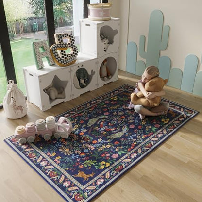 Rugcomf Area Rug 3x5 Floral Washable Non Slip, Blue - color: Blue, size: 3' x 5' (Rectangular)