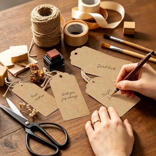 100 PCS Gift Tags with String, 3.7 x 1.8 Inch Kraft Paper Price Tags