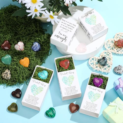Motipuns 60 Sets Emotional Heart Natural Stones with Boxes for Employee