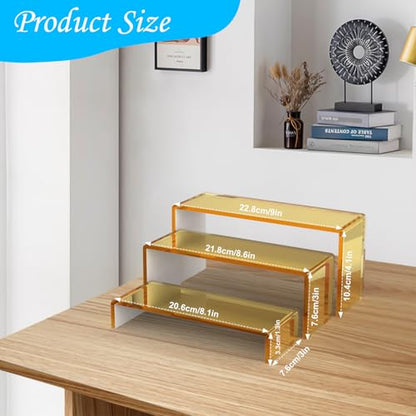 6 PCs 9 Inch Gold Mirror Acrylic Display Risers 3 Tier Stand - color: Golden 6 PCs