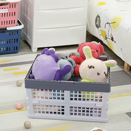 16 L Collapsible Plastic Storage Crates with Handles, Foldable Shopping Baskets, 2 Packs