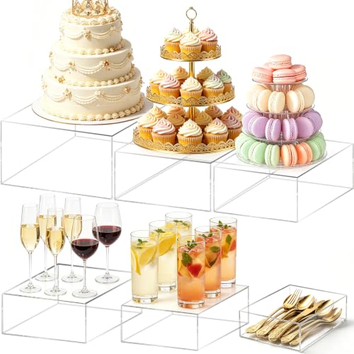 6 Pcs Clear Acrylic Display Risers 6"-11" Buffet Dessert Stands