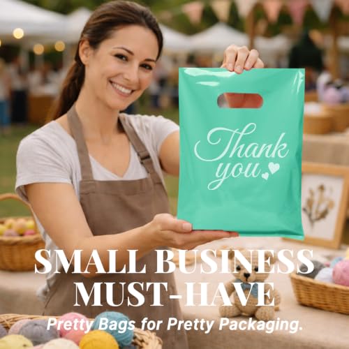 SwiftJoys 100 Count Teal Thank You Bags with Handles, 9 x 12 Inch - color: 06-Teal TY, size: 9"x12"