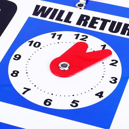 Eagle Open and Closed Sign, Plastic, with Hanging Chain, Dual Sides with “Will Return” Clock, 6X11.5-Inches