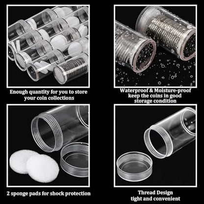 12 Pcs Round Coin Tubes with Storage Box