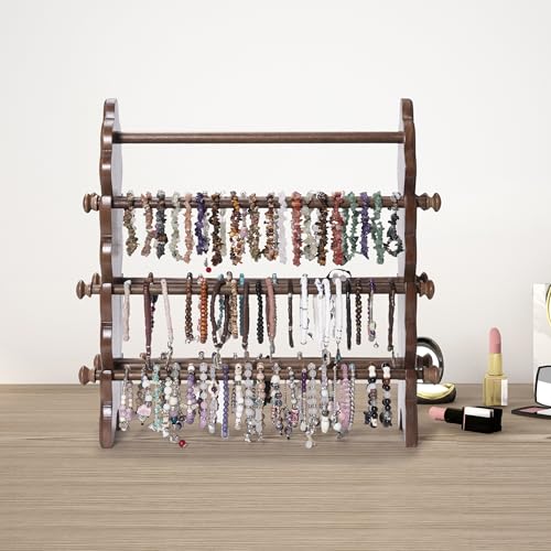 Two-Sided Wooden Bracelet Holder Display Stand with 6 Removable Holders - style: 6 Tier-Brown